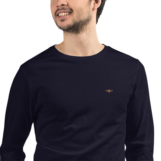 Renegade Attire | Men's Long Sleeve Embroidered T-Shirt Navy, Gold Edition