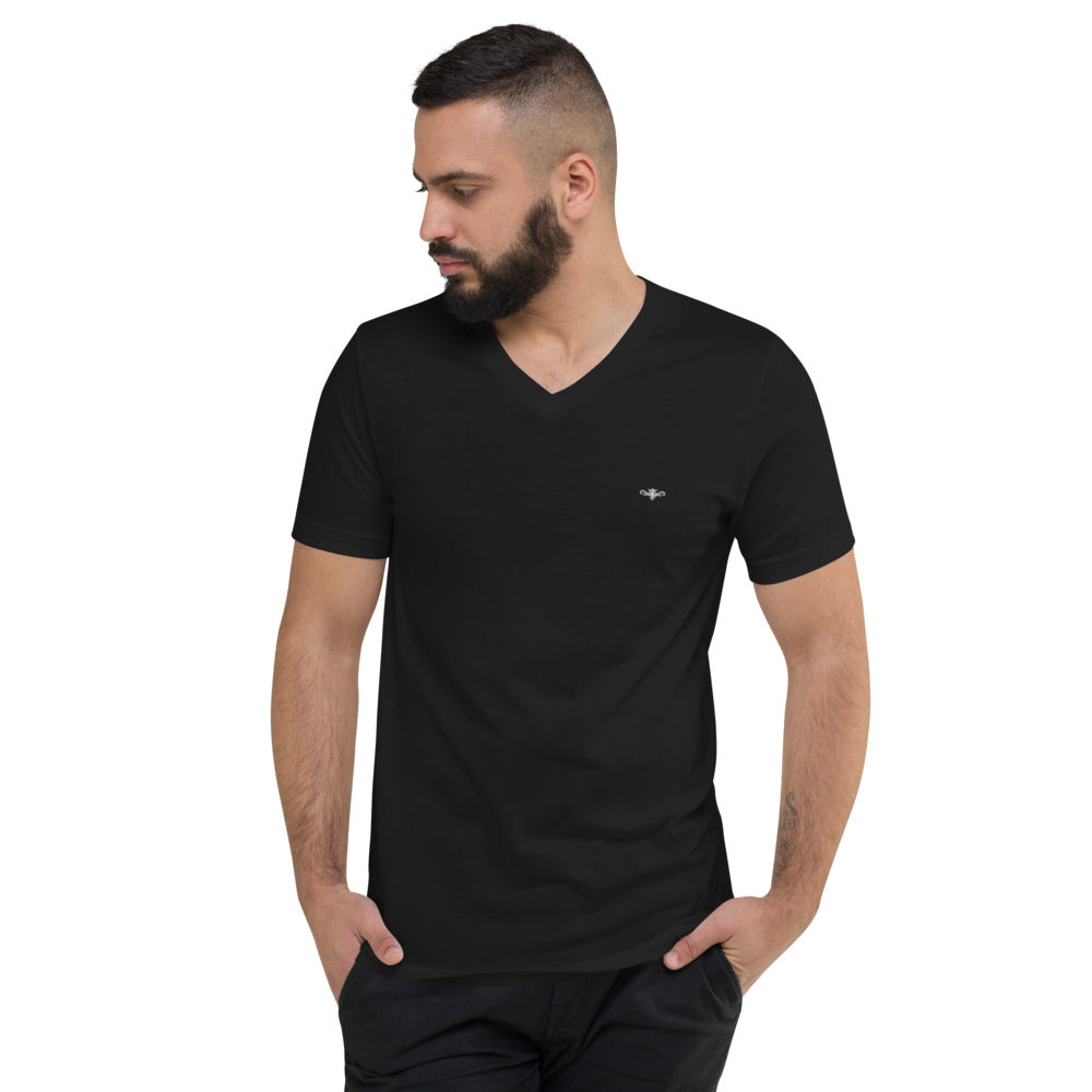 Mens Short Sleeve V-Neck T-Shirt Black ( White logo )