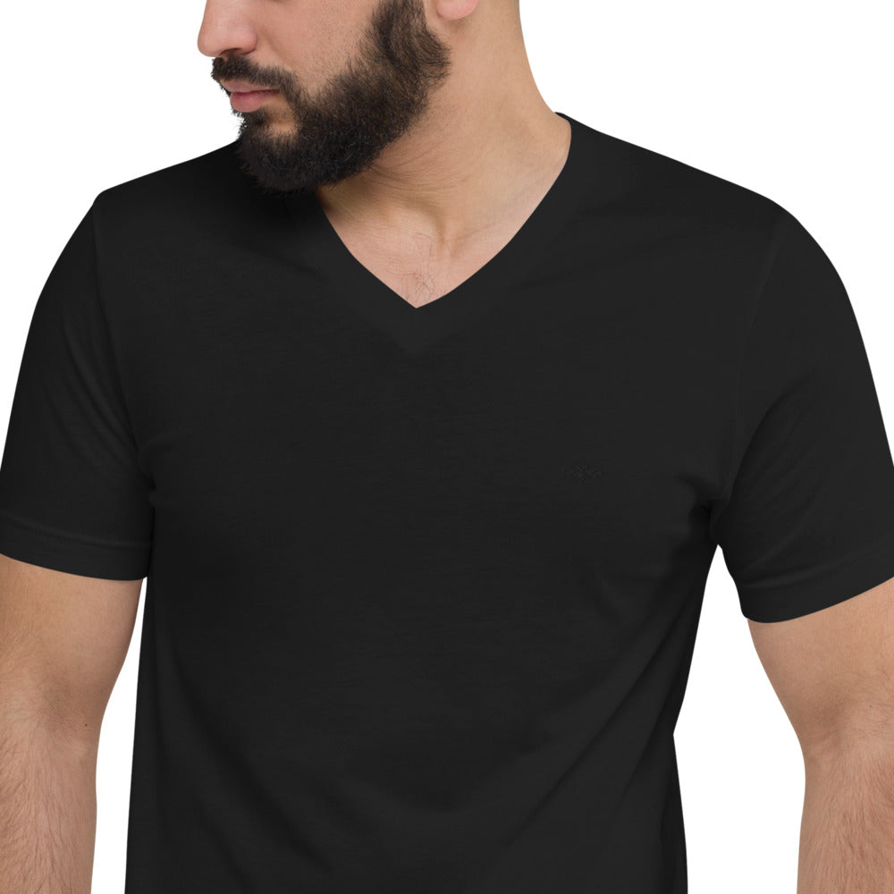 Mens Short Sleeve V-Neck T-Shirt, Black on Black